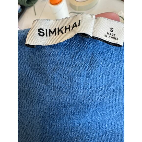 Simkhai Blue Off Shoulder Midi Sweater Dress SMALL Blouson Dolman Designer $425 - Picture 11 of 12